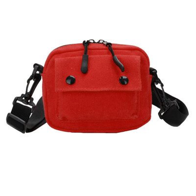 

Children Girl Button Square Solid Color Zipper Crossbody Shoulder Canvas Bag