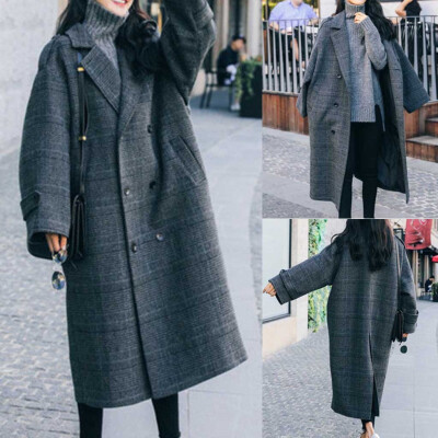 

Toponeto Women Work Plaid Vintage Winter Office Long Sleeve Button Woolen Jacket Coat