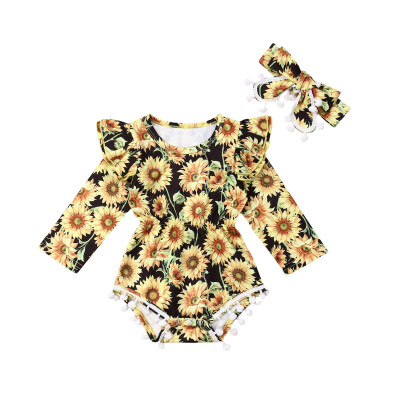 

Newborn Baby Girl Sunflower Clothes Ruffle Long Sleeve Romper Jumpsuit Outfit