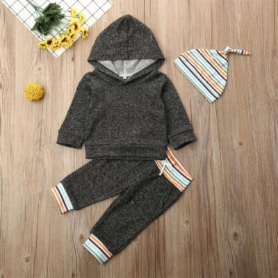 

US 0-24M Baby Boy Autumn Winter Outfit Hooded Shirt Pants Hat Clothes Tracksuit