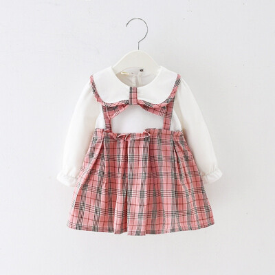 

Autumn Girl Dresses 1Y-4Y Casual Plaid Print Long Sleeve Fake 2Pcs Baby Girls Pageant Dress Kids Princess Dresses 3Colors