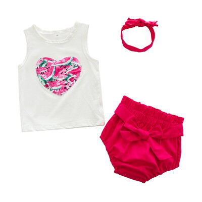 

3PCS Summer Hot Sale Baby Girls Cute Clothes Set Infant Kids Princess Sleeveless Vest Three-piece Newborn Newly Fashion Suits
