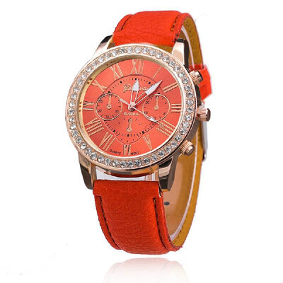 

Women Fashion Three Dials Quartz Watch Luxury Diamond Leather Band Alloy Case Wrist Watches