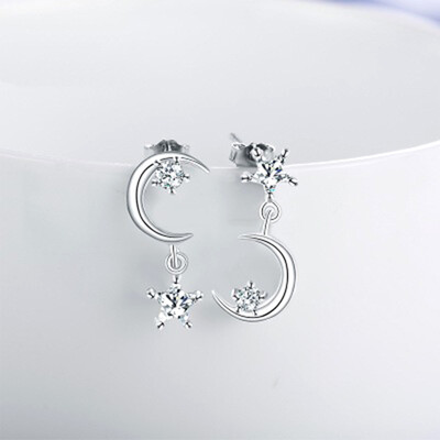 

Moon Diamond Women Star Products Asymmetric Silver S925 Earring