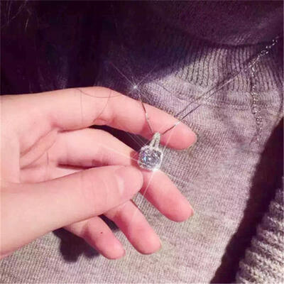 

Luxury Women Necklace Square Crystal Pendant Silver Necklace Female Bohemian Wedding Anniversary Jewelry Gifts