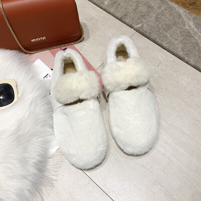 

Lamb wool flat sole shoes Lefu shoes wool shoes Plush warm cotton shoes wool shoes womens autumn&winter