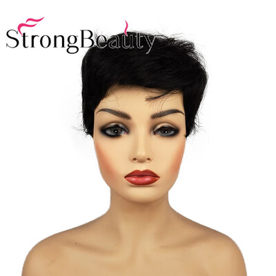 

StRongBeauty Short Wavy Black Pixie Cut Hair for Women Synthetic Natural Looking