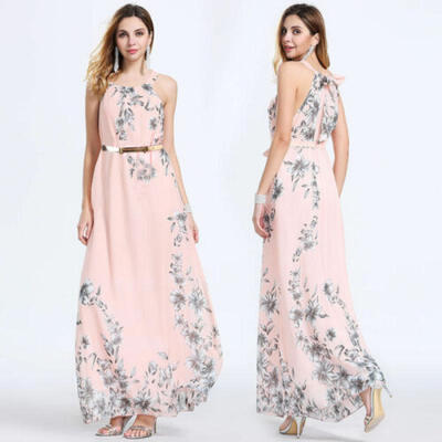

2019 NEW Women Summer Casual Floral Sleeveless Evening Party Cocktail Long Dress