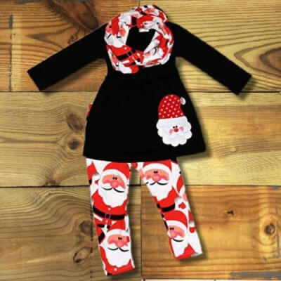 

Toddler Kids Baby Girls 2Pcs Top DressSanta Pants Print Long Pants Outfits Set