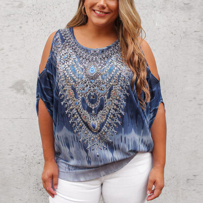 

Starmoon Womens Casual O-Neck Retro Print Off-Shoulder Half Sleeve T-Shirt Top