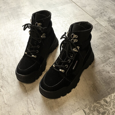 

Red boots children autumn Korean version of ulzzang round head tied with thick bottom boots leisure Martin boots