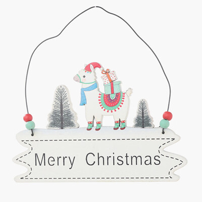 

Christmas Alpaca Cartoon Wooden Pendants Xmas Tree Ornaments Home Hanging Decor