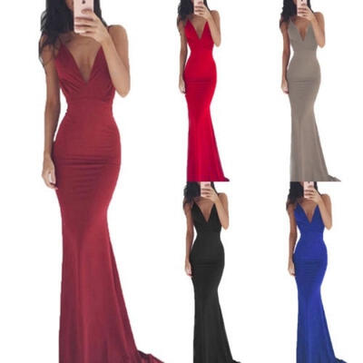 

Women&39s Sexy V Neck Sleeveless Backless Evening Party Dress Bodycon Fishtail Maxi Dress