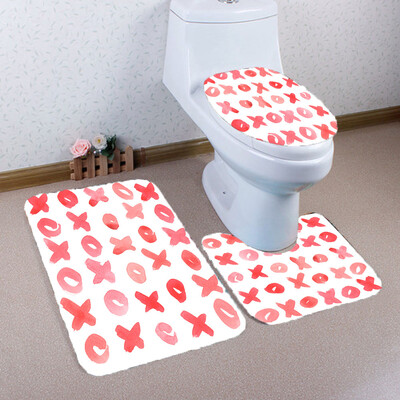 

Gobestart 3PCS Valentines Day Pattern Non Slip Toilet Seat Cover Rug Bathroom Set Decor