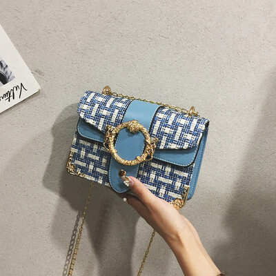 

Sen temperament chain Messenger bag simple contrast color woven bag female 2019 new fashion casual wild shoulder bag