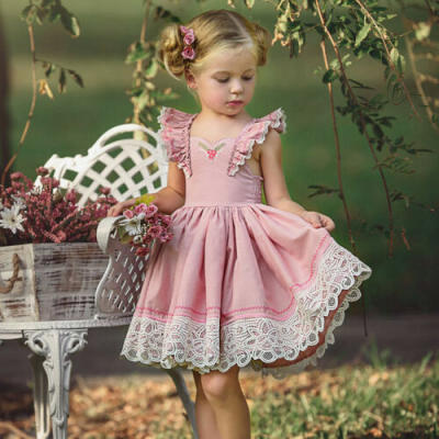 

US Canis Princess Kids Baby Girls Lace Floral Party Tutu Dress Outfits Clothes
