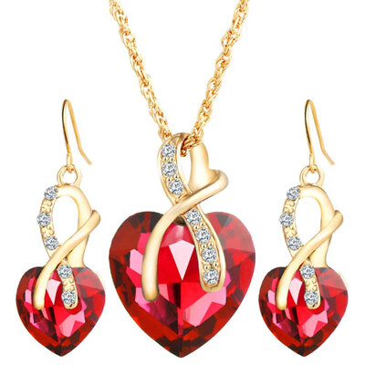

Jewelry Women Crystal Heart Necklace Earrings Gold Plated Jewelry Sets Wedding Accessories