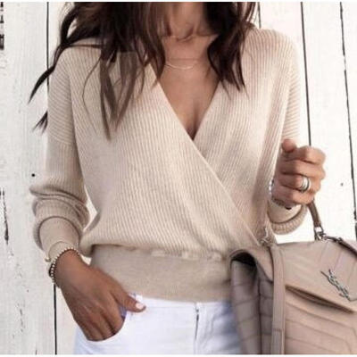 

fashion Women Winter V Neck Long Sleeve Loose Knitted Sweater Jumper Outwear Blouse Top