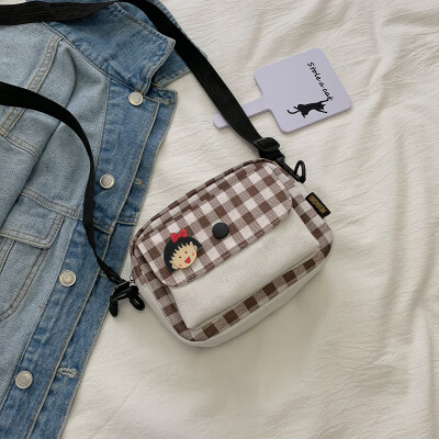 

Cartoon cute shoulder bag 2019 new style plaid canvas bag wild fairy small net red crossbody bag