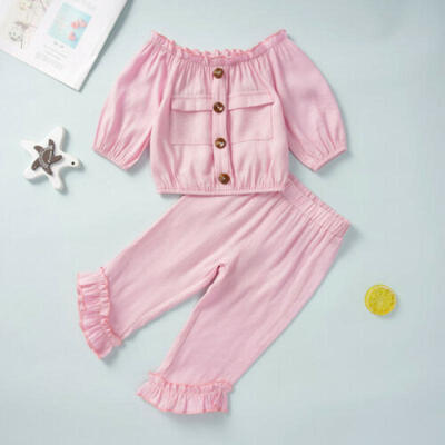 

2PCS Toddler Baby Girls Autumn Casual Clothes Ruffle Tops T-shirtPants Outfits