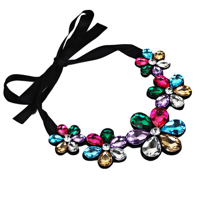 

Women Fashion Crystal Flower Charm Choker Chunky Statement Bib Chain Necklace