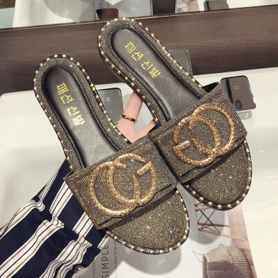 

Ins harbor fashion summer Korean fashion word metal buckle sandals chic wear flat shoes