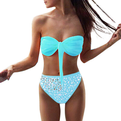 

Roseonmyhand Women Hot Drilling Sequin Beach Swimwear Push Up Bra Bikini Set Bathing Swimsuit