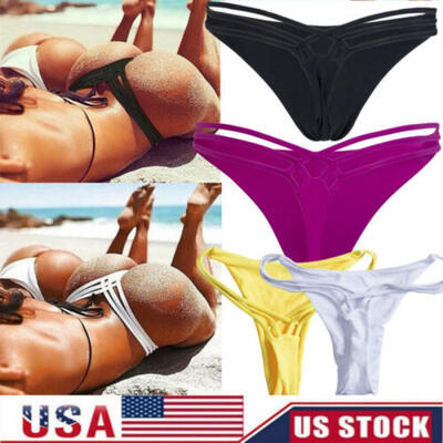 

Brazilian Women Ladies V Thong Cheeky Ruched Bikini Bottom Swimwear Beachwear US