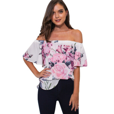 

Nomeni Fashion Women Off Shoulder Floral Printed Blouse Casual Tops T Shirt