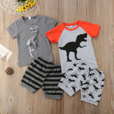 

Toddler Kids Baby Boys Dinosaur Stripes Tops T-shirt Short Pants Outfits Clothes