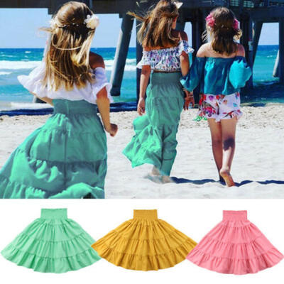 

Baby Toddler Girls Kids Long Maxi Skirt Princess Party Casual Pleated Tutu Dress
