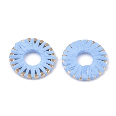 

Handmade Raffia Woven Linging Rings with Alloy Findings Donut Light Gold DeepSkyBlue 205x25mm Inner Diameter 75mm