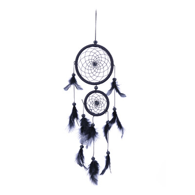 

Double Ring Black Feather Dream Catcher Wall Hanging Home Car Decor Craft