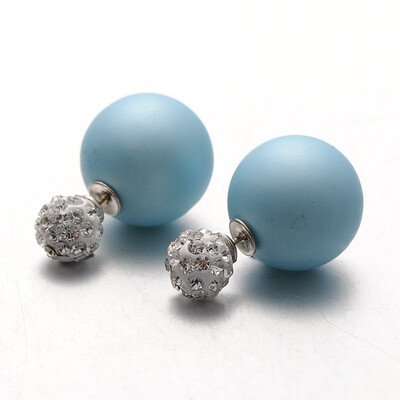 

Frosted Plastic Pearl with Polymer Clay Rhinestone Ball Stud Earrings Aqua 816mm Pin 08mm