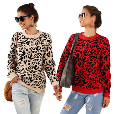 

Womens Warm Long Sleeve Sweater Leopard Sweatshirt Jumper Pullover Tops Blouse