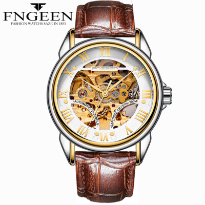 

Gobestart FNGEEN Water Resistant Leather Strap Watch Automatic Mechanical Men Watch