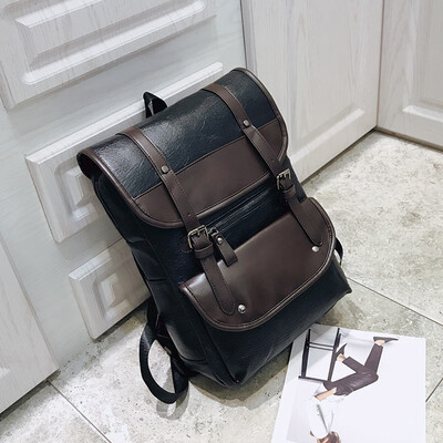 

Western style double shoulder bag male pu skin temperament college high school students bag fashion travel backpack