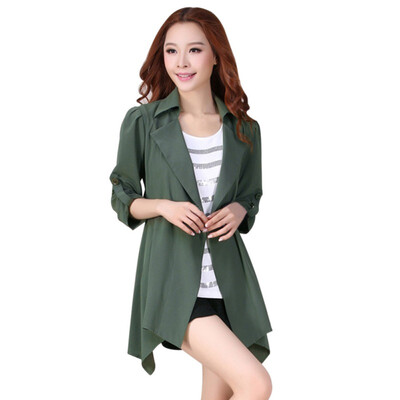 

Autumn Womens Casual Windbreaker Elegant Coat Solid Color Turn down Collar Overcoat Outerwear Coat Trench Belt Slim Tops