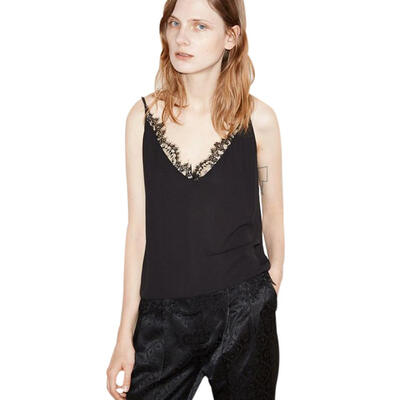 

Sexy Women Vest Sleeveless Solid Lace V-Neck Silk Spring Autumn Undershirts
