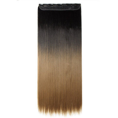 

Ombre Synthetic Fiber Clips in on Hair Extension 34 Full Head One Piece 5 Clips Long Silky Curly Wavy