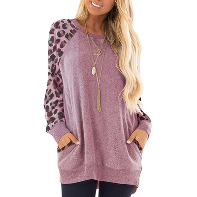 

Tailored Women Leopard Patchwork Long Sleeve Sweatshirt Pullover Shirts Top Blouse