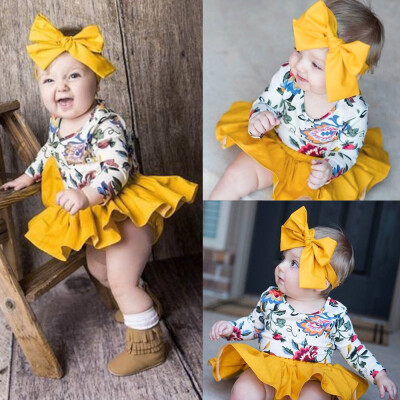 

Newborn Infant Baby Girls Floral Romper Skirt Headbands Outfits Clothing Set