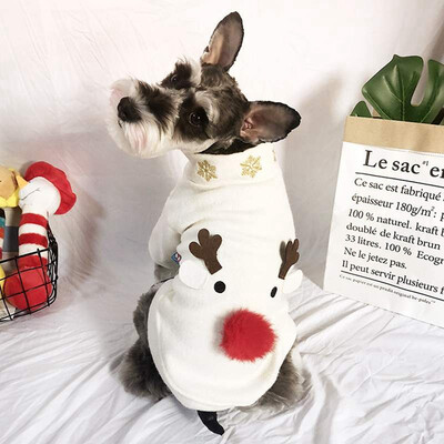

Pet Clothes Elegant New Year Winter Dog Coat Funny Christmas Elk Big Nose Pattern White for Small Dog Chihuahua Cat Clothes