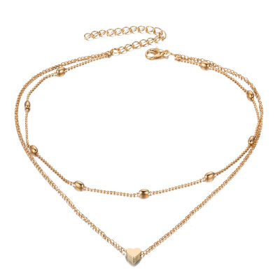 

Fashion Jewelry Gold Color Love Heart Necklace For Women Double layer Chain Bead Choker Pendant Heart Necklace Party Gifts