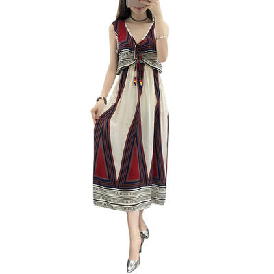 

Boho Printing Sleeveless Tunic Long Dress Elegant Women Beach Maxi Dresses