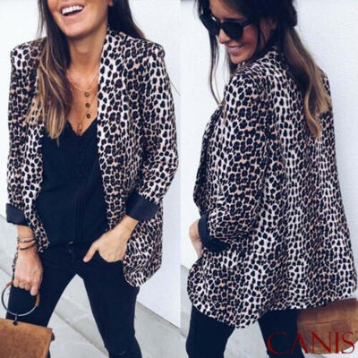 

Casual Womens Fashion Slim Leopard Print Suit Blazer Jacket Coat Vintage Outwear