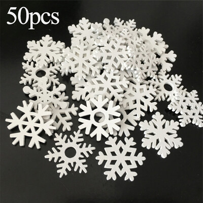 

50pcs White Wooden Snowflakes Christmas Ornaments Pendants New Year Craft