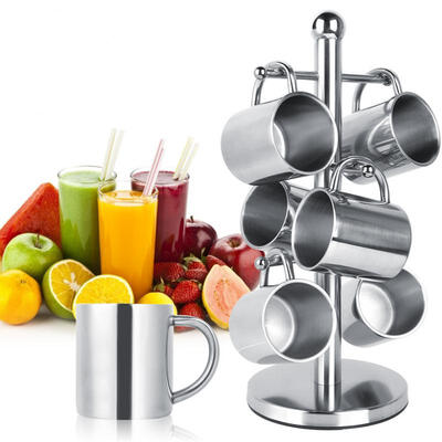 

Greensen Stainless Steel Coffee Mug Water Cups Set with Rack Holder for Dining Room Bar