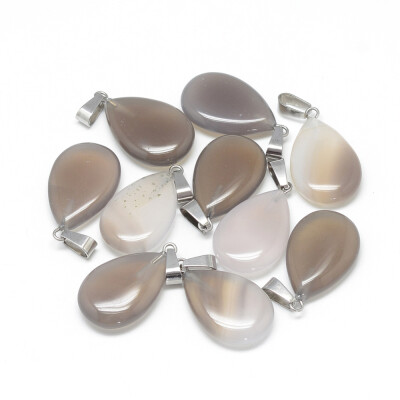 

Drop Natural Grey Agate Pendants with Platinum Tone Brass Findings 2529x1617x56mm Hole 2x7mm