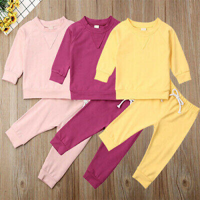 

Newborn Baby Girl Boy Unisex Tracksuit Set Top Pant Pure Color Clothes Set